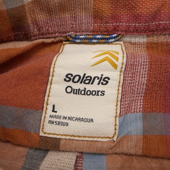 Solaris Outdoors Men's L Hiking Shirt Button-up Short Sleeve Plaid Pocket Collar - Picture 4 of 7